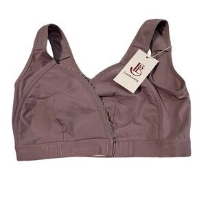 Ease Blooming Lace Trim Front-Closure Soft Cotton‎ Bra Mauve L